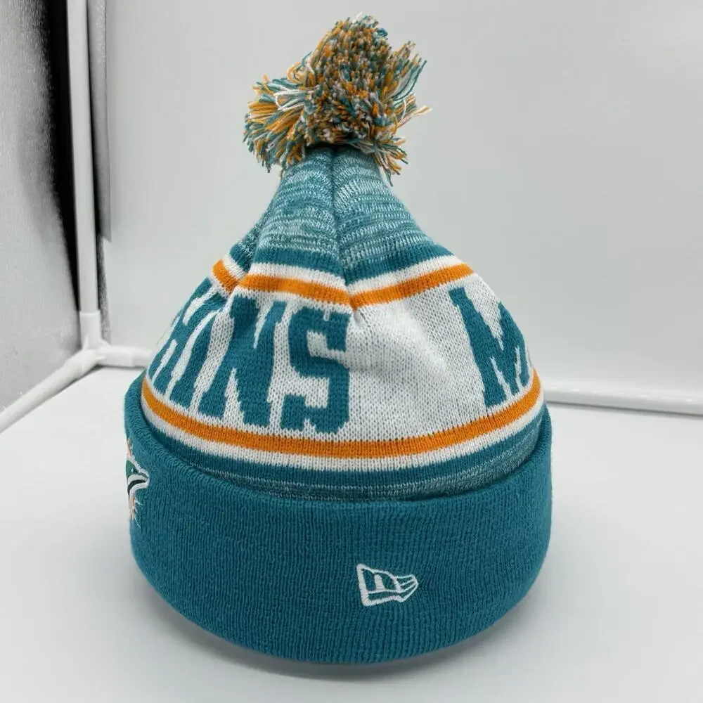Miami Dolphins Hat Beanie Knit Pom Mens One Size Green NFL Football New Era NWT